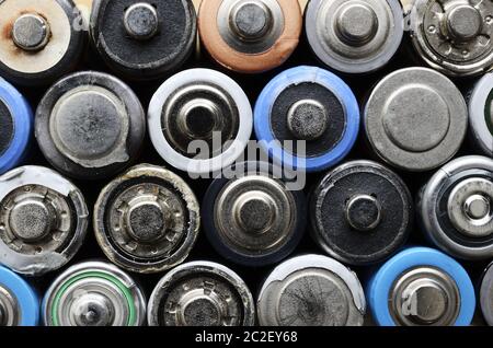 lot of old used batteries Stock Photo