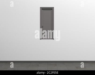 Creative interior concept of a room with one door. Conceptual realism. Modern Art.  3D rendering illustration. Stock Photo