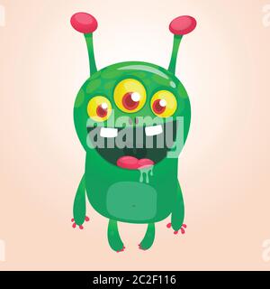 Cartoon thee eyed alien illustration. Halloween design Stock Vector