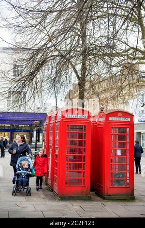 Telephone boxes on The Promenade in Cheltenham, UK Stock Photo