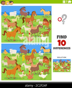differences educational game with comic farm animals Stock Vector Image ...