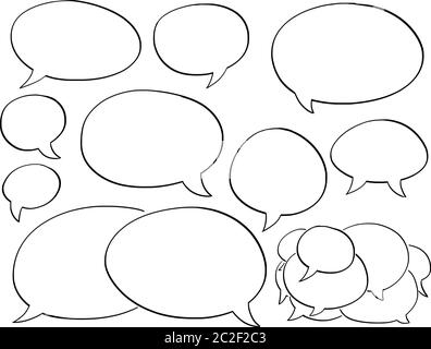 Hand drawn vector of set of empty comic speech, dialogue or text bubbles or balloons. Communication concept. Stock Vector