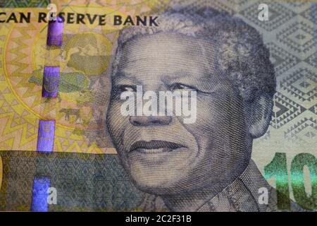 Portrait of Nelson Mandela on South African banknotes Stock Photo