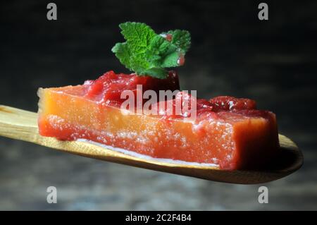 Slice of aspic with peaches Stock Photo
