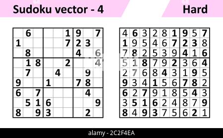 Sudoku game with answers. Simple vector design set Sudoku. Blank template. Complexity of the task is hard. Stock Vector