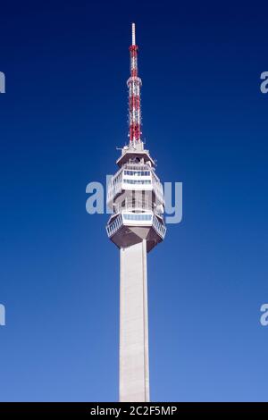 Avala tower on Avala mountain in Belgrade in Serbia on blue sky background. Stock Photo