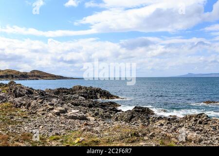 View towards the Isle of Eigg over the Sound of Sleat , Mallaig, Scottish Highlands Stock Photo