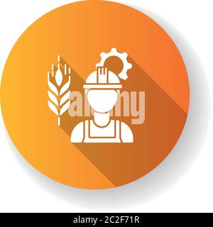 Agricultural engineer orange flat design long shadow glyph icon Stock Vector