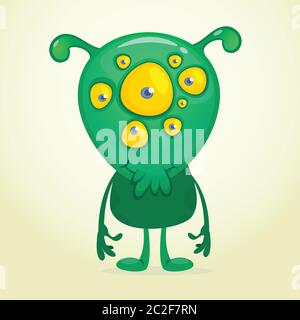 Green alien cartoon with many eyes. Vector illustration isolated Stock Vector