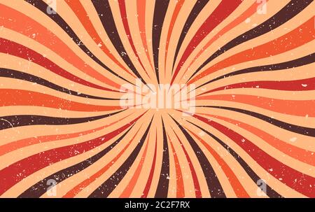 Abstract retro dirty grunge vintage starburst. Vintage sunburst wallpaper. Old paper. Swirl light rays. Texture stripes red brown orange. Cardboard Pa Stock Vector