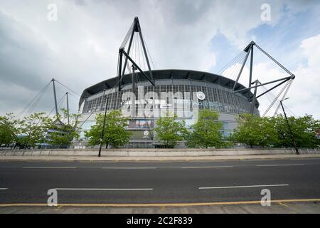 Manchester, UK. 17th June, 2020. The Etihad Stadium is seen before Manchester City play Arsenal as the Premier League returns 100 days after it was curtailed in the face of coronavirus, Manchester, UK. Credit: Jon Super/Alamy Live News. Stock Photo