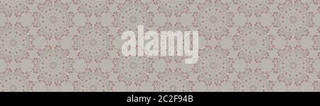 Hand drawn kaleidoscope wagara damask seamless border pattern. Modern japanese motif, hand drawn in soft grey pink ecru neutral tones. Ribbon trim Stock Vector