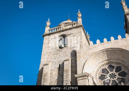 architectural detail of the Porto Cathedral in the historic city center on a fall day Stock Photo