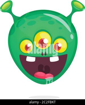 Cartoon alien icon with three eyes. Vector illustration Stock Vector