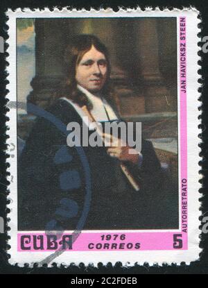 CUBA - CIRCA 1976: stamp printed by Cuba, shows Self-portrait, by Jan Havicksz Steen, circa 1976 Stock Photo