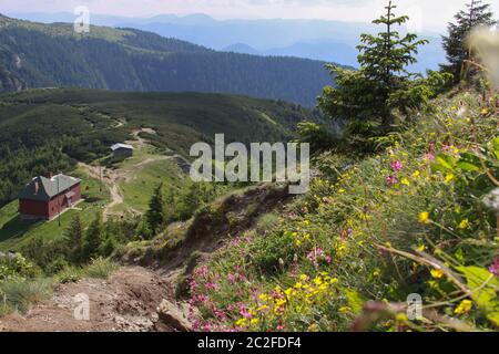 The Ceahlau Massif is one of the most beautiful mountains in Romania. You would find it a very good hiking destination as there are marked trails buil Stock Photo