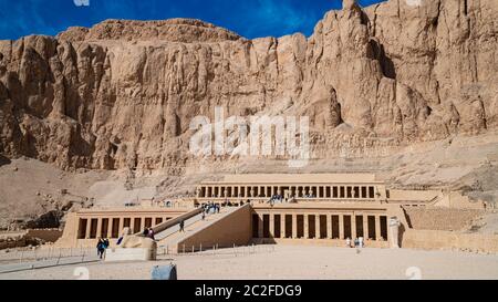 Luxor, Egypt - January 2020: The Mortuary Temple of Hatshepsut, also known as the Djeser-Djeseru, is a mortuary temple of Ancient Egypt located in Upp