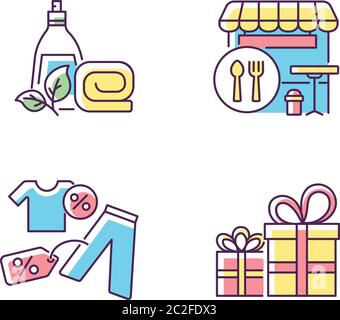 Supermarket products RGB color icons set Stock Vector