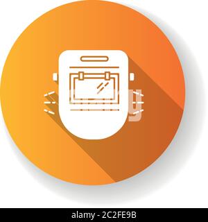 Welder mask orange flat design long shadow glyph icon Stock Vector