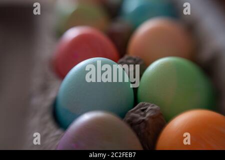 LB00191-00...WASHINGTON - LensBaby Sweet Spot 50 image of colored eggs for Easter Stock Photo