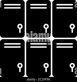 Shopping mall lockers black glyph icon Stock Vector