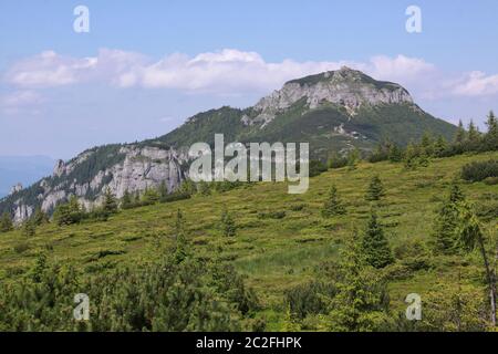 The Ceahlau Massif is one of the most beautiful mountains in Romania. You would find it a very good hiking destination as there are marked trails buil Stock Photo