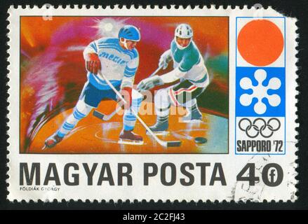 HUNGARY - CIRCA 1971: stamp printed by Hungary, shows sportsmen, circa 1971 Stock Photo