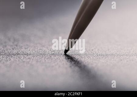 automatic plastic ballpoint pen with clipping path on black background. close up. Stock Photo