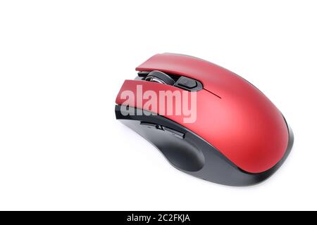 Red wireless computer mouse isolated on white background Stock Photo