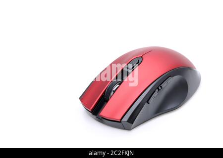 Red wireless computer mouse isolated on white background Stock Photo