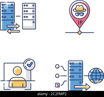Virtual networking RGB color icons set Stock Vector