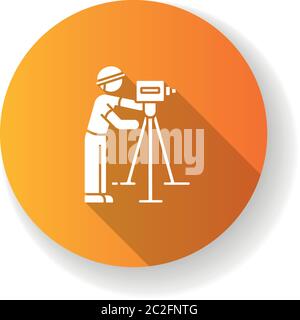 Land surveyor orange flat design long shadow glyph icon Stock Vector