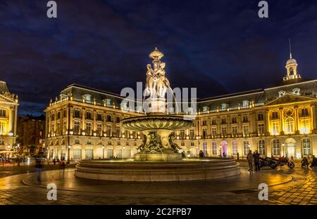 Bordeaux, France - Sep 12,2017. Lights illumitade the square in Bordeaux, France Stock Photo