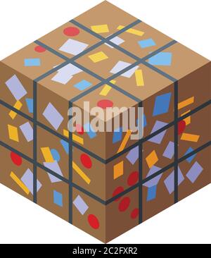 Compressed garbage cube icon, isometric style Stock Vector