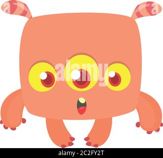 Cartoon thee eyed alien illustration. Halloween design Stock Vector