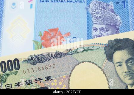 A Macro Image Of A Japanese Thousand Yen Note Paired Up With A Blue Plastic One Ringgit Bank Note From Malaysia Shot Close Up In Macro Stock Photo Alamy