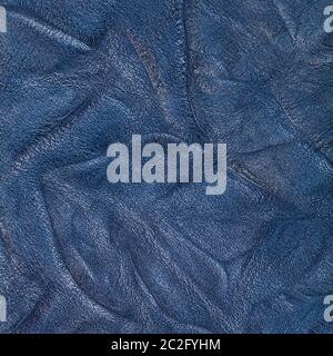 textured square background from blue crumpled leather close up Stock Photo