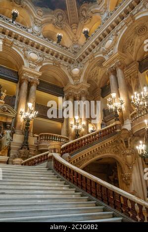 Paris, France, March 31, 2017: Interior view of the Opera National de Paris Garnier, France. It was built from 1861 to 1875. Gar Stock Photo