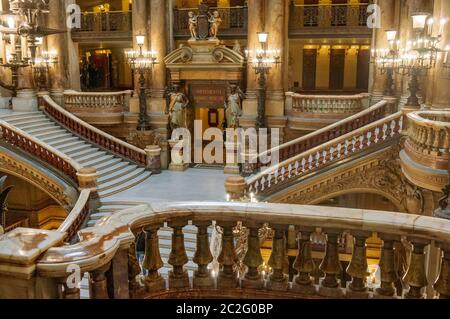 Paris, France, March 31, 2017: Interior view of the Opera National de Paris Garnier, France. It was built from 1861 to 1875. Gar Stock Photo