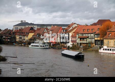 Houses on the channel in Bamberg in Germany during winter Stock Photo
