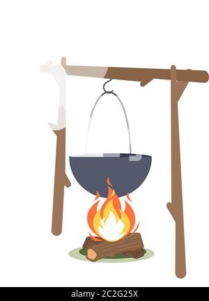 Camp bonfire semi flat RGB color vector illustration Stock Vector