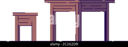 Wooden dining furniture semi flat RGB color vector illustration Stock Vector