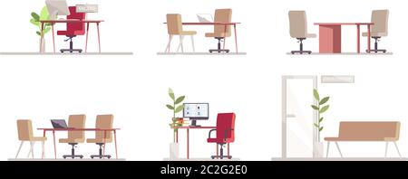 Recruitment agency furniture semi flat RGB color vector illustration set Stock Vector