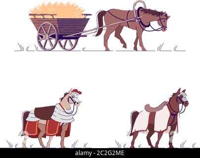 Medieval livestock semi flat RGB color vector illustration set Stock Vector