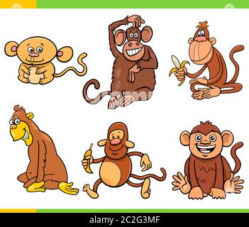 monkeys animal characters cartoon set Stock Photo - Alamy