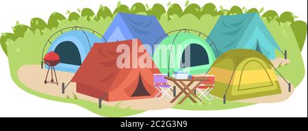 Campsite semi flat vector illustration Stock Vector
