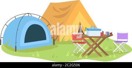 Outdoors recreation semi flat vector illustration Stock Vector