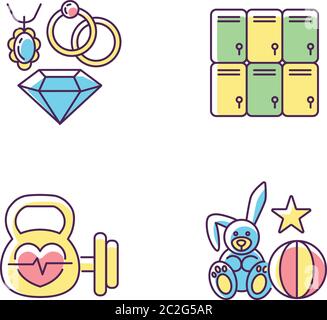 Shopping mall departments RGB color icons set Stock Vector
