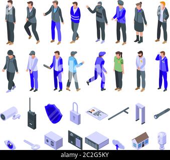 Security service icons set, isometric style Stock Vector