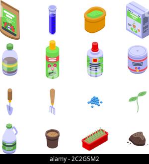 Fertilizer icons set, isometric style Stock Vector